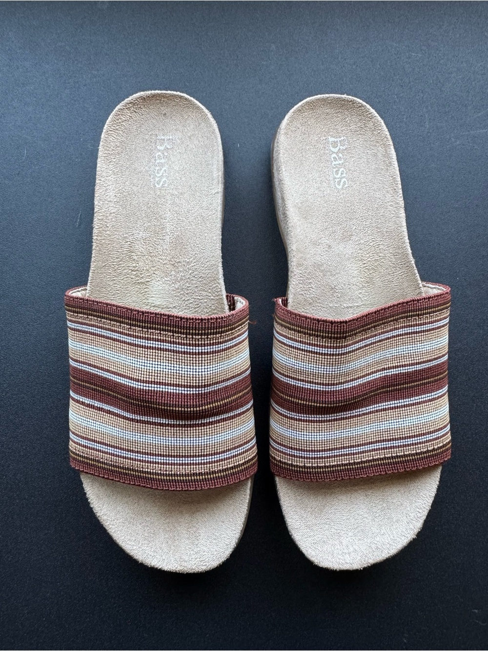 Bass Striped Slide Sandals in Brown and Cream